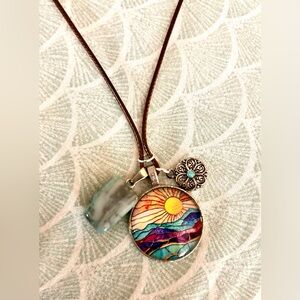 Sunset and Jade Pendant Necklace